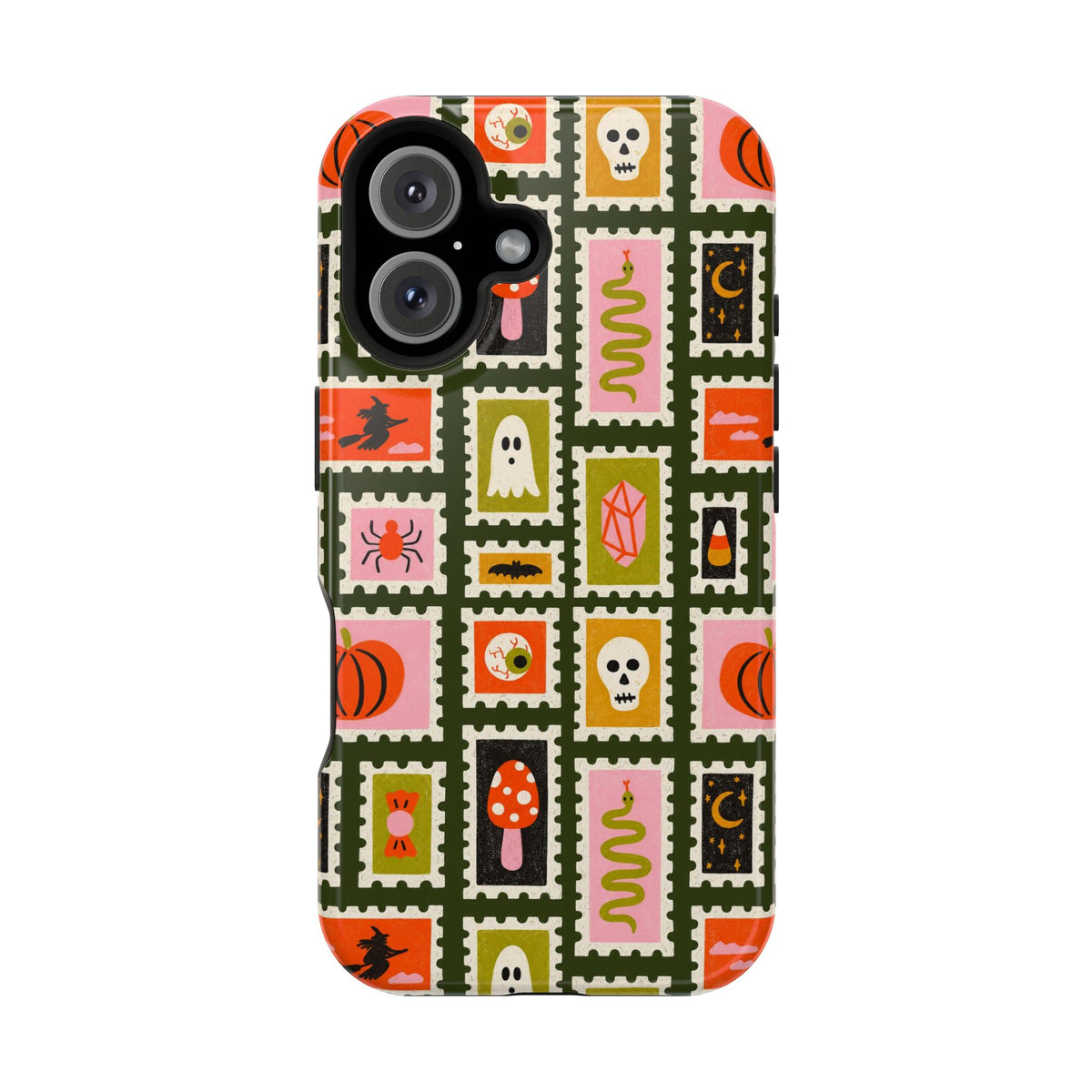 Halloween Stamp Pattern Phone Case — Cute Spooky Icons Magnetic Impact-Resistant Case