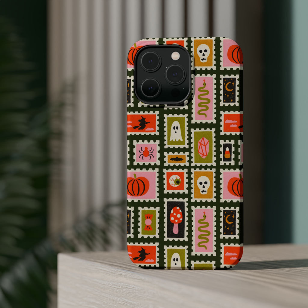 Halloween Stamp Pattern Phone Case — Cute Spooky Icons Magnetic Impact-Resistant Case
