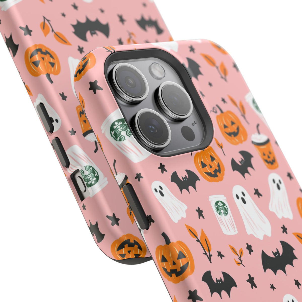 Halloween Cute Pattern Phone Case — Pink Ghosts, Pumpkins & Bats Magnetic Impact-Resistant