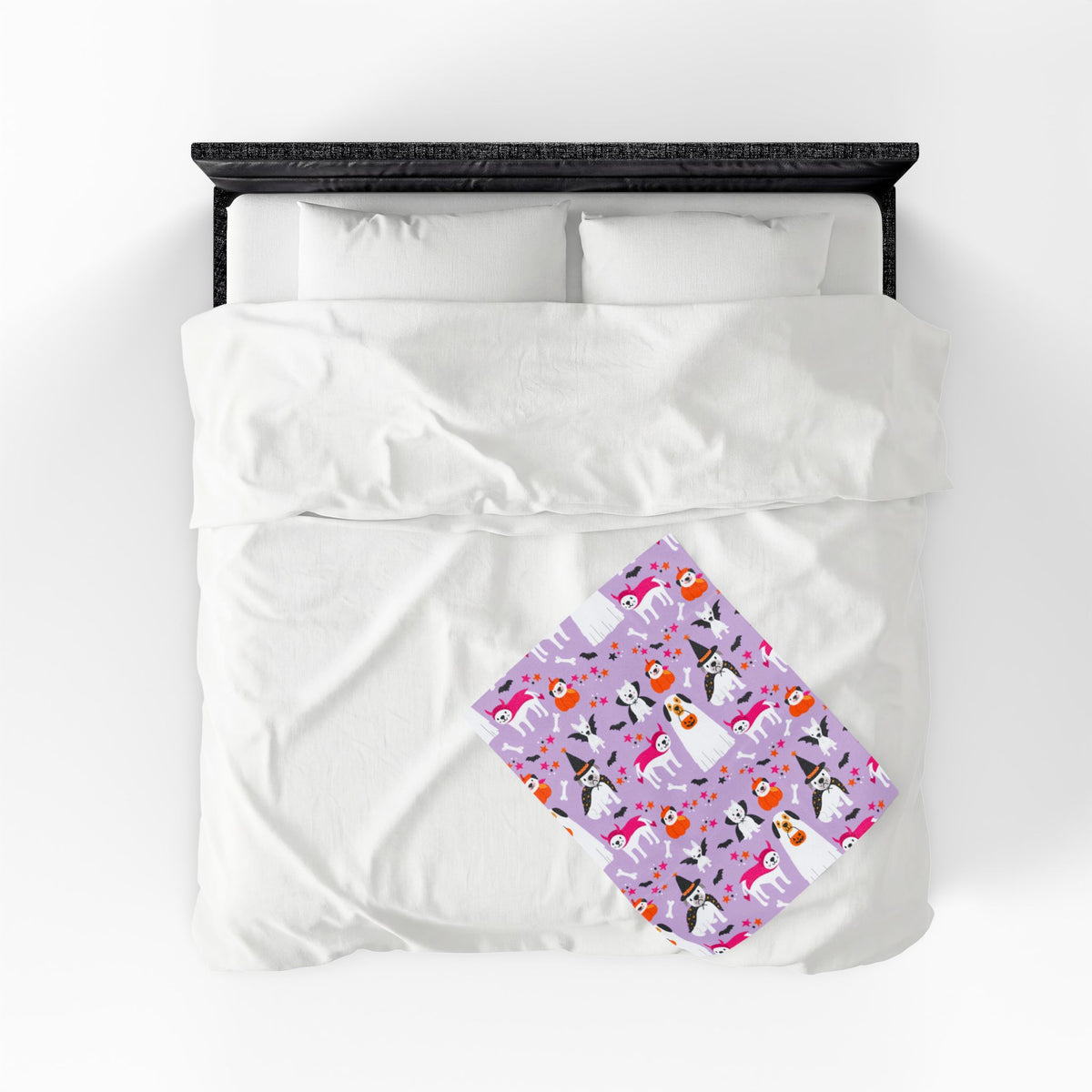 Halloween Dogs Velveteen Plush Blanket — Cute Costume Pups on Purple