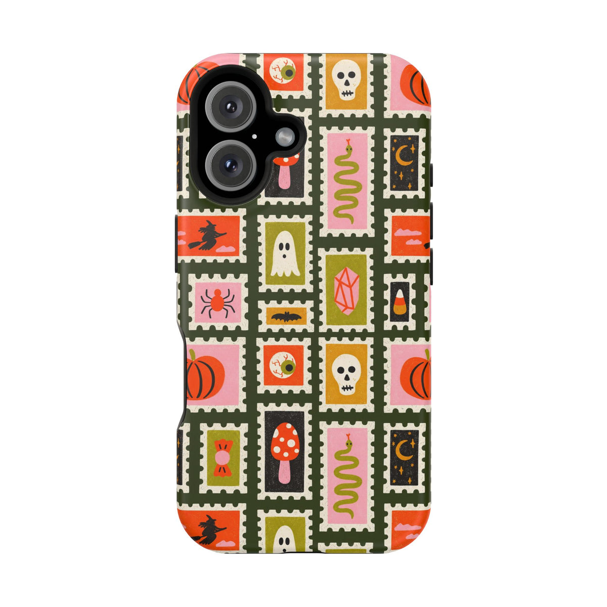 Halloween Stamp Pattern Phone Case — Cute Spooky Icons Magnetic Impact-Resistant Case