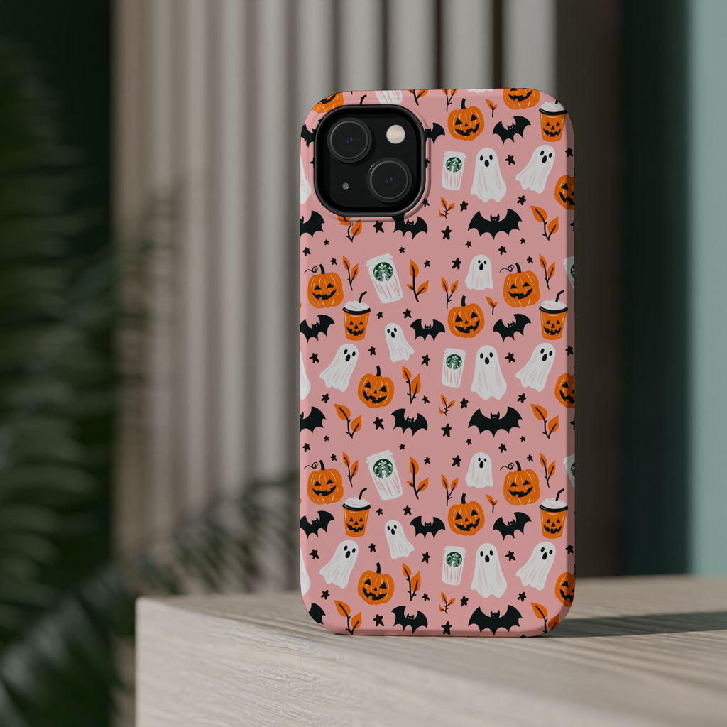 Halloween Ghosts & Pumpkins Magnetic Phone Case — Cute Pink Spooky Pattern