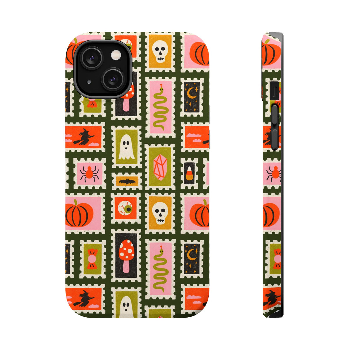 Halloween Stamp Pattern Phone Case — Cute Spooky Icons Magnetic Impact-Resistant Case
