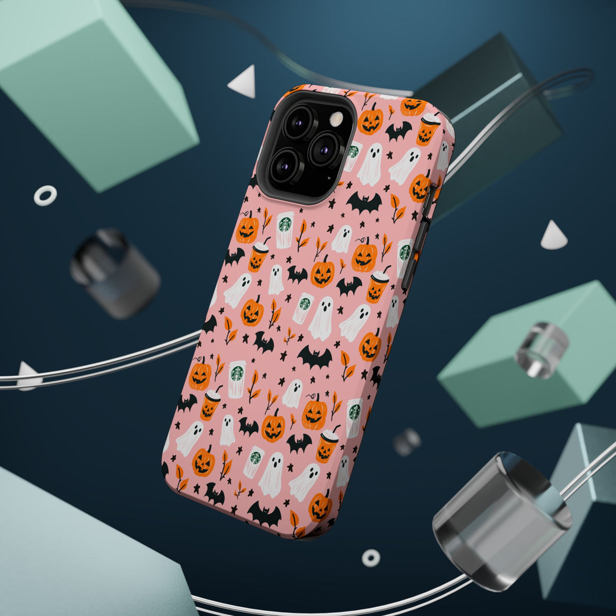 Halloween Ghosts & Pumpkins Magnetic Phone Case — Cute Pink Spooky Pattern