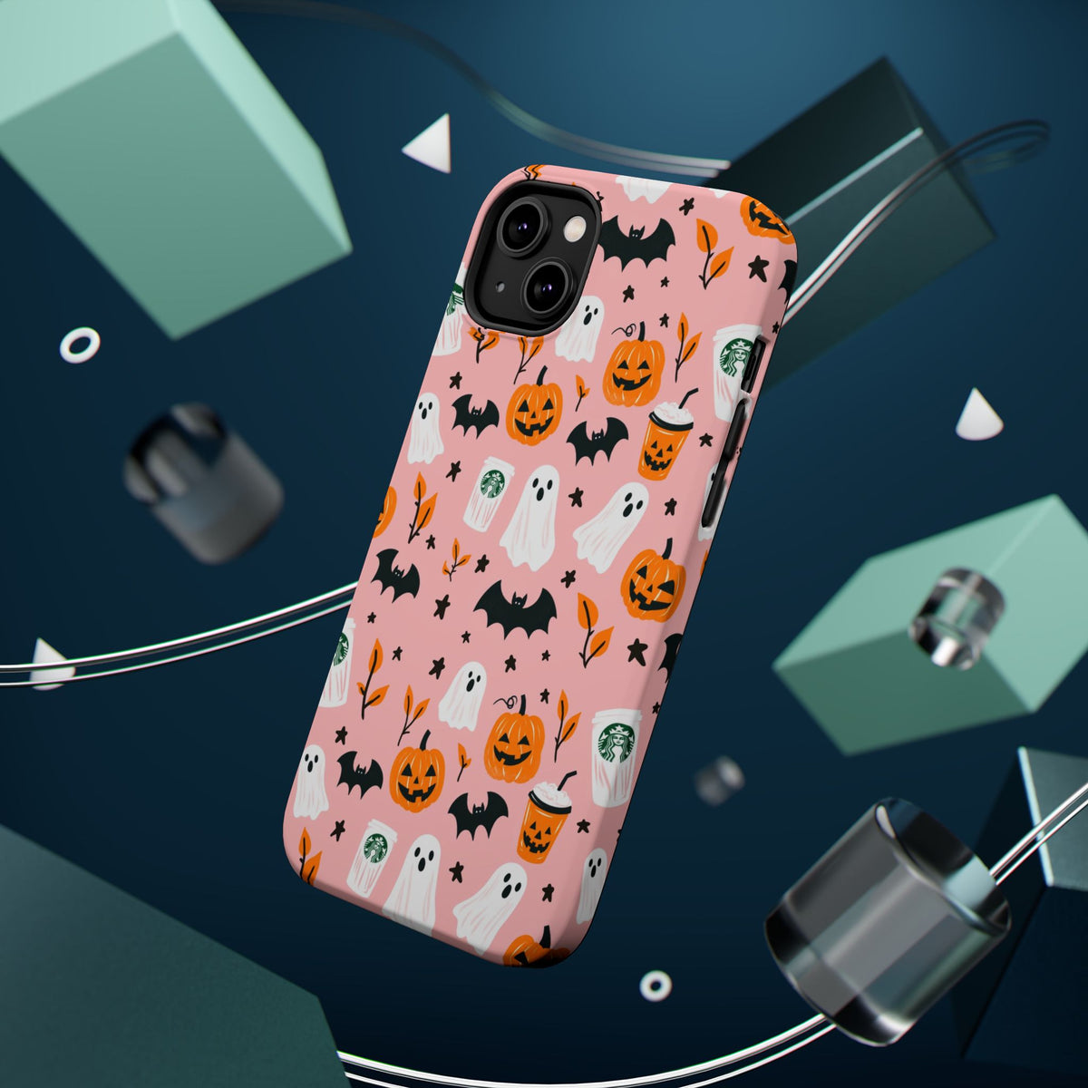 Halloween Cute Pattern Phone Case — Pink Ghosts, Pumpkins & Bats Magnetic Impact-Resistant