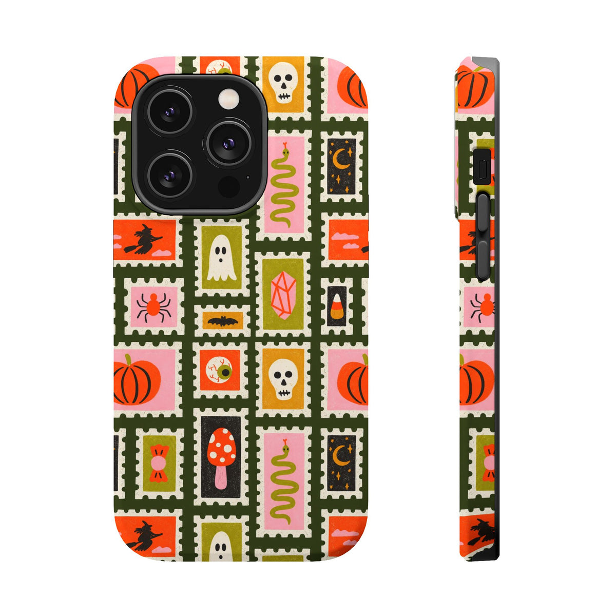 Halloween Stamp Pattern Phone Case — Cute Spooky Icons Magnetic Impact-Resistant Case