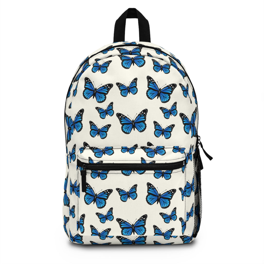 Blue Butterfly Pattern Backpack — Floral Nature School Bag