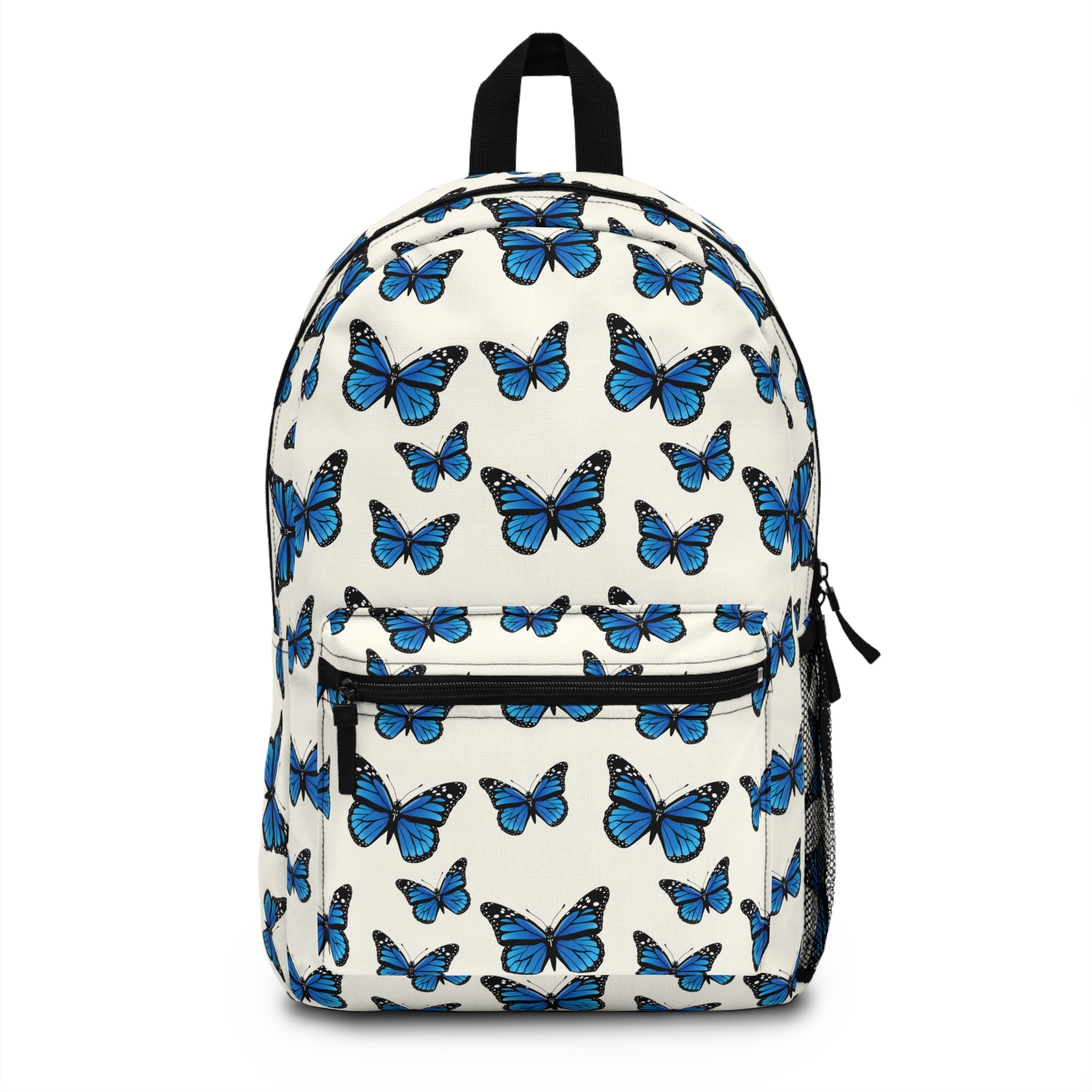 Blue Butterfly Pattern Backpack — Floral Nature School Bag