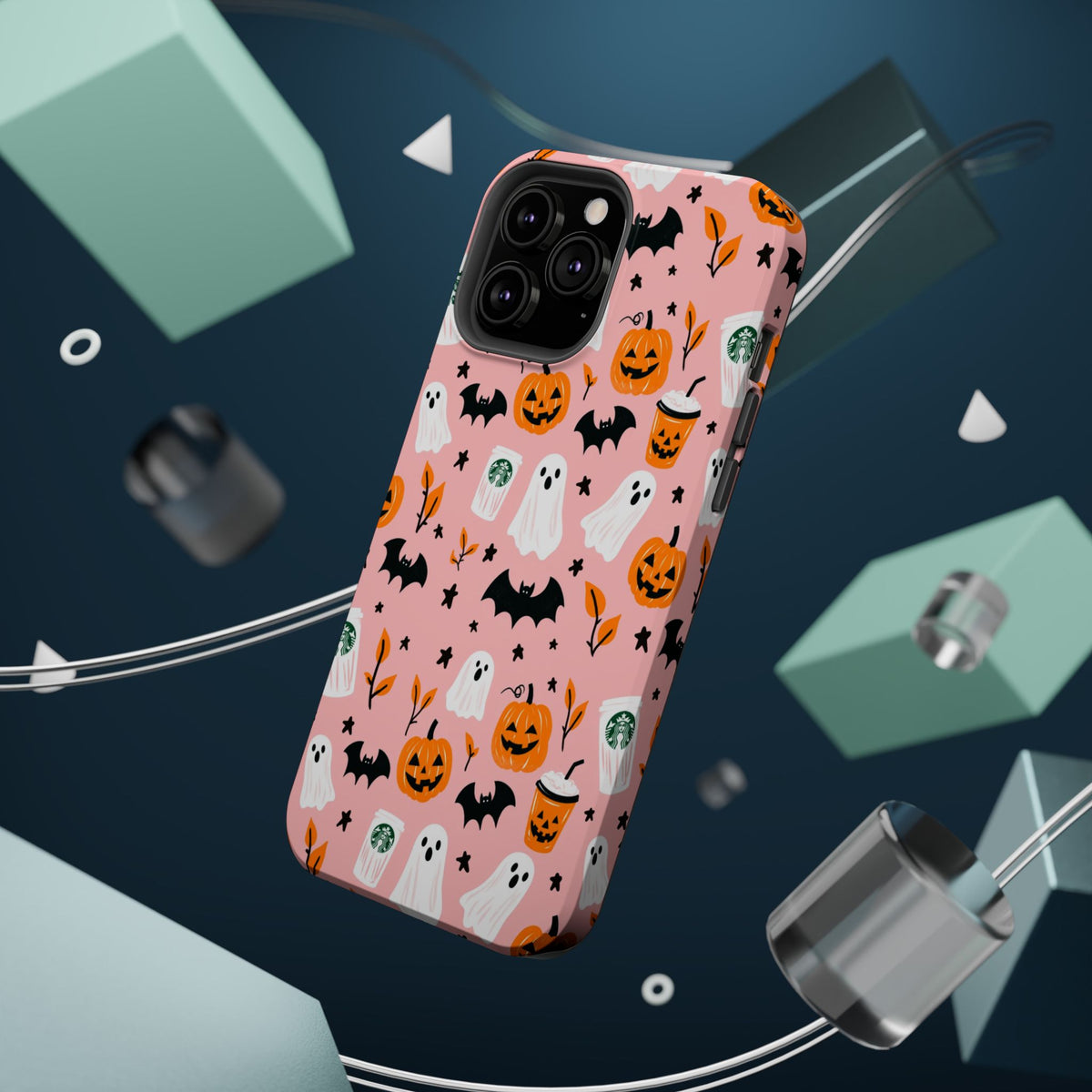 Halloween Cute Pattern Phone Case — Pink Ghosts, Pumpkins & Bats Magnetic Impact-Resistant