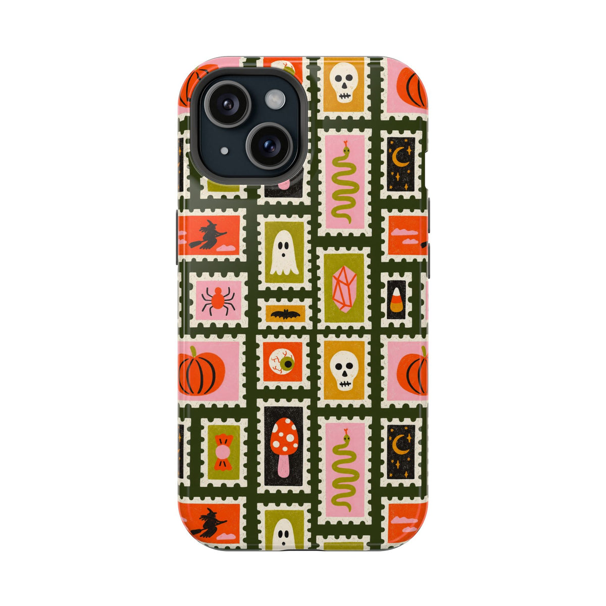 Halloween Stamp Pattern Phone Case — Cute Spooky Icons Magnetic Impact-Resistant Case