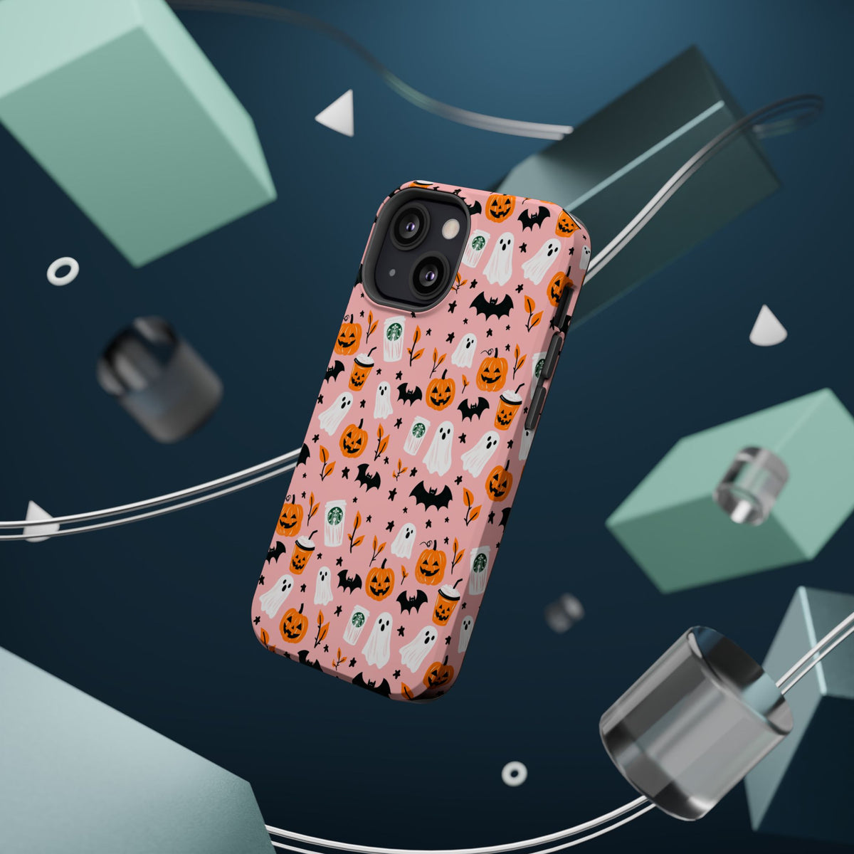 Halloween Ghosts & Pumpkins Magnetic Phone Case — Cute Pink Spooky Pattern
