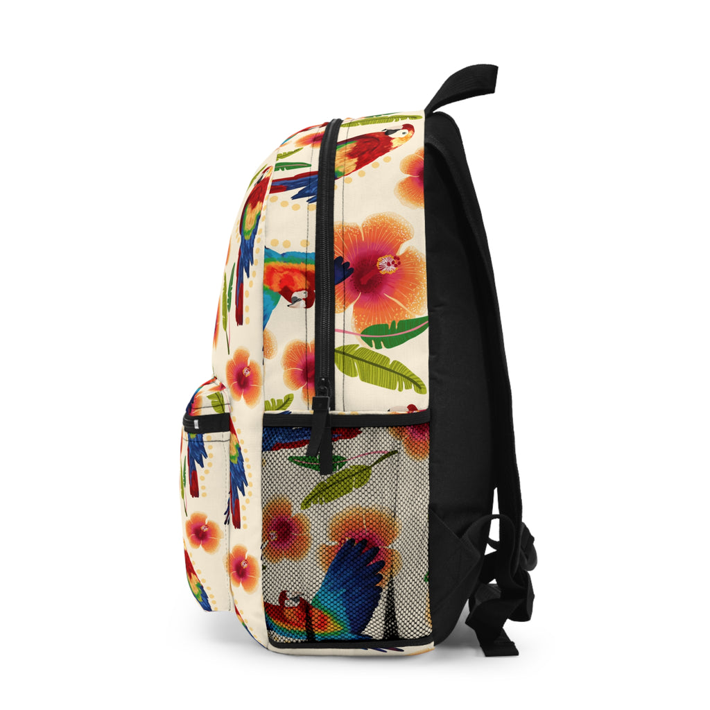 Tropical Macaw Backpack — Colorful Floral Bird Print School & Travel Bag