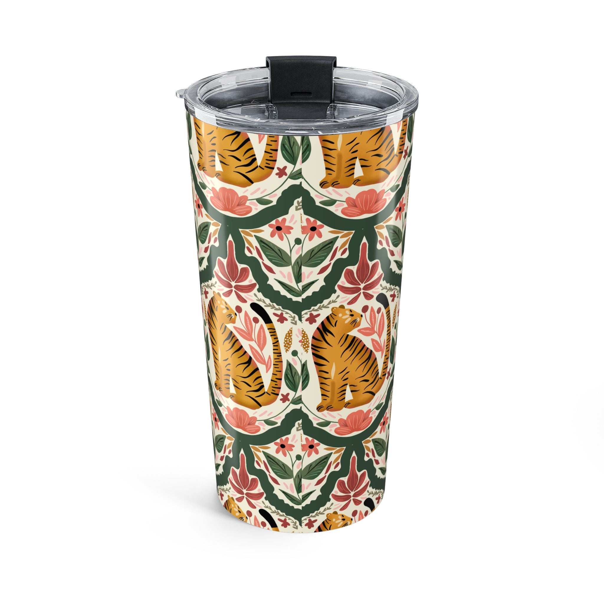 20oz Tiger Pattern Tumbler — Floral Vintage-Inspired Insulated Travel Cup
