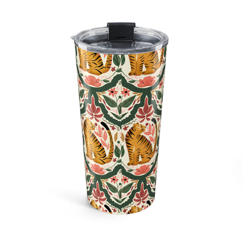 20oz Tiger Pattern Tumbler — Floral Vintage-Inspired Insulated Travel Cup