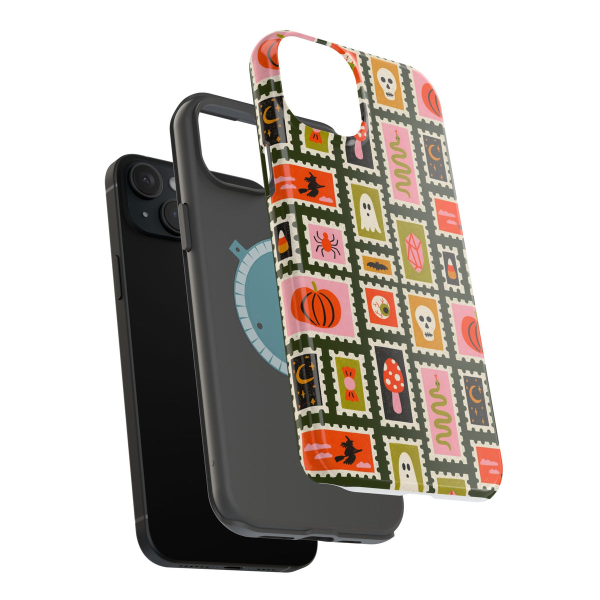 Halloween Stamp Pattern Phone Case — Cute Spooky Icons Magnetic Impact-Resistant Case