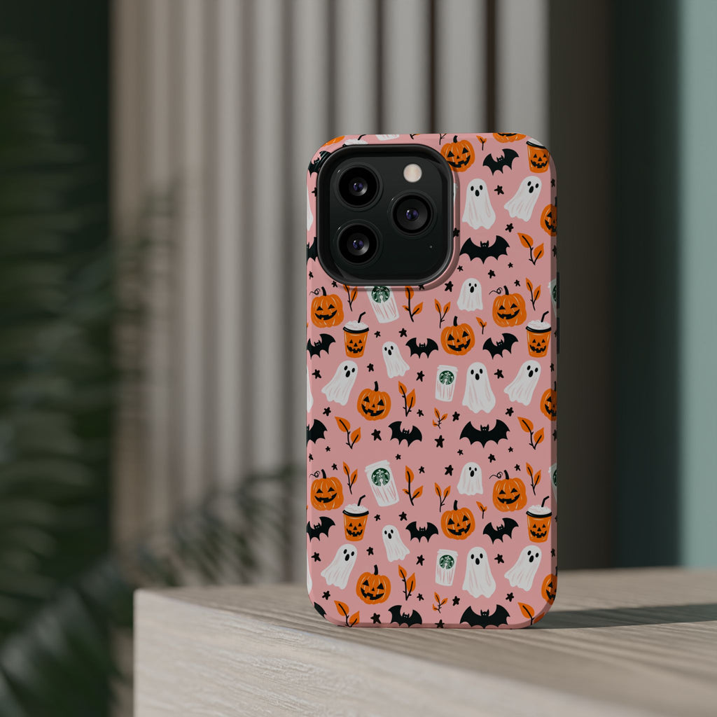 Halloween Ghosts & Pumpkins Magnetic Phone Case — Cute Pink Spooky Pattern