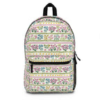 Floral Stripe Backpack — Vintage Botanical Print School & Travel Bag