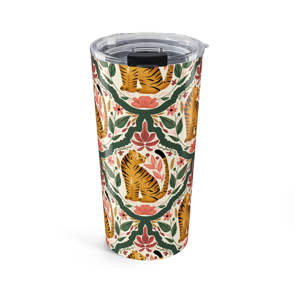 20oz Tiger Pattern Tumbler — Floral Vintage-Inspired Insulated Travel Cup