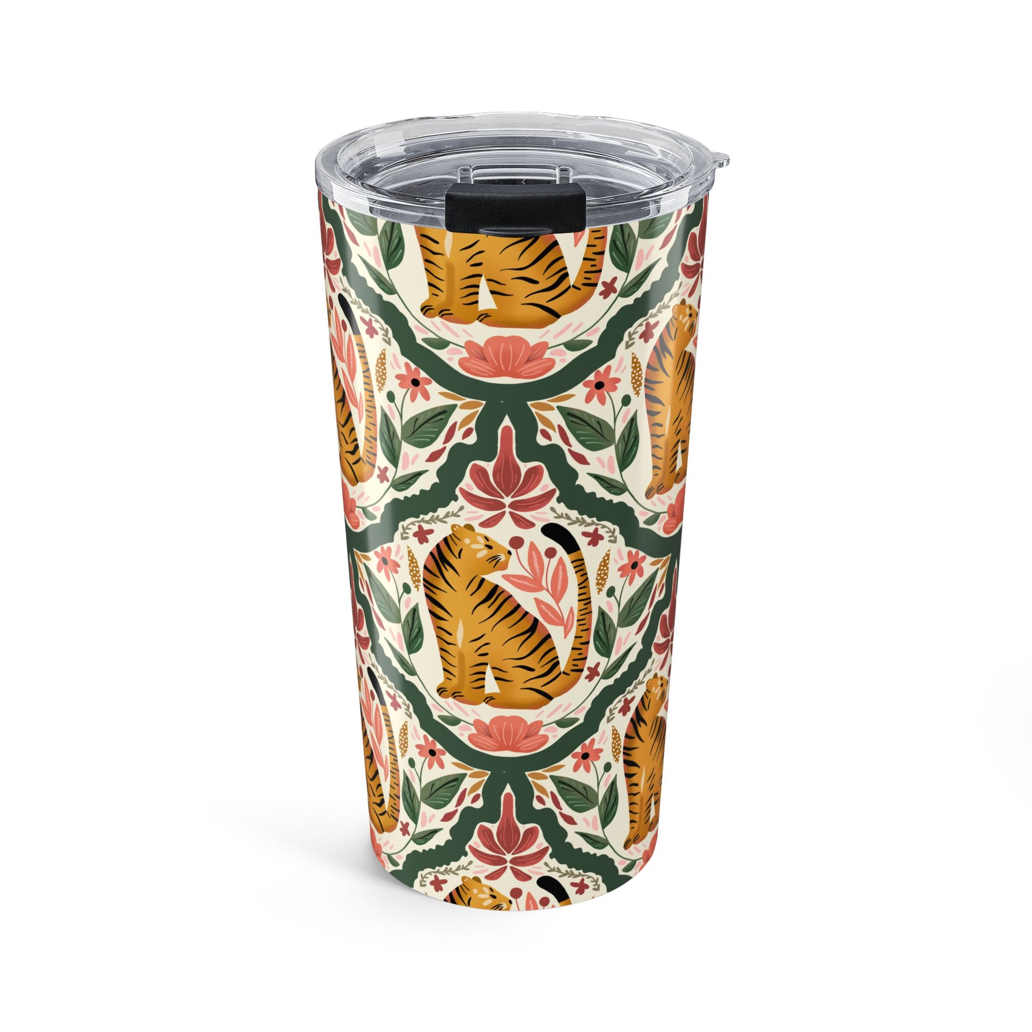 20oz Tiger Pattern Tumbler — Floral Vintage-Inspired Insulated Travel Cup
