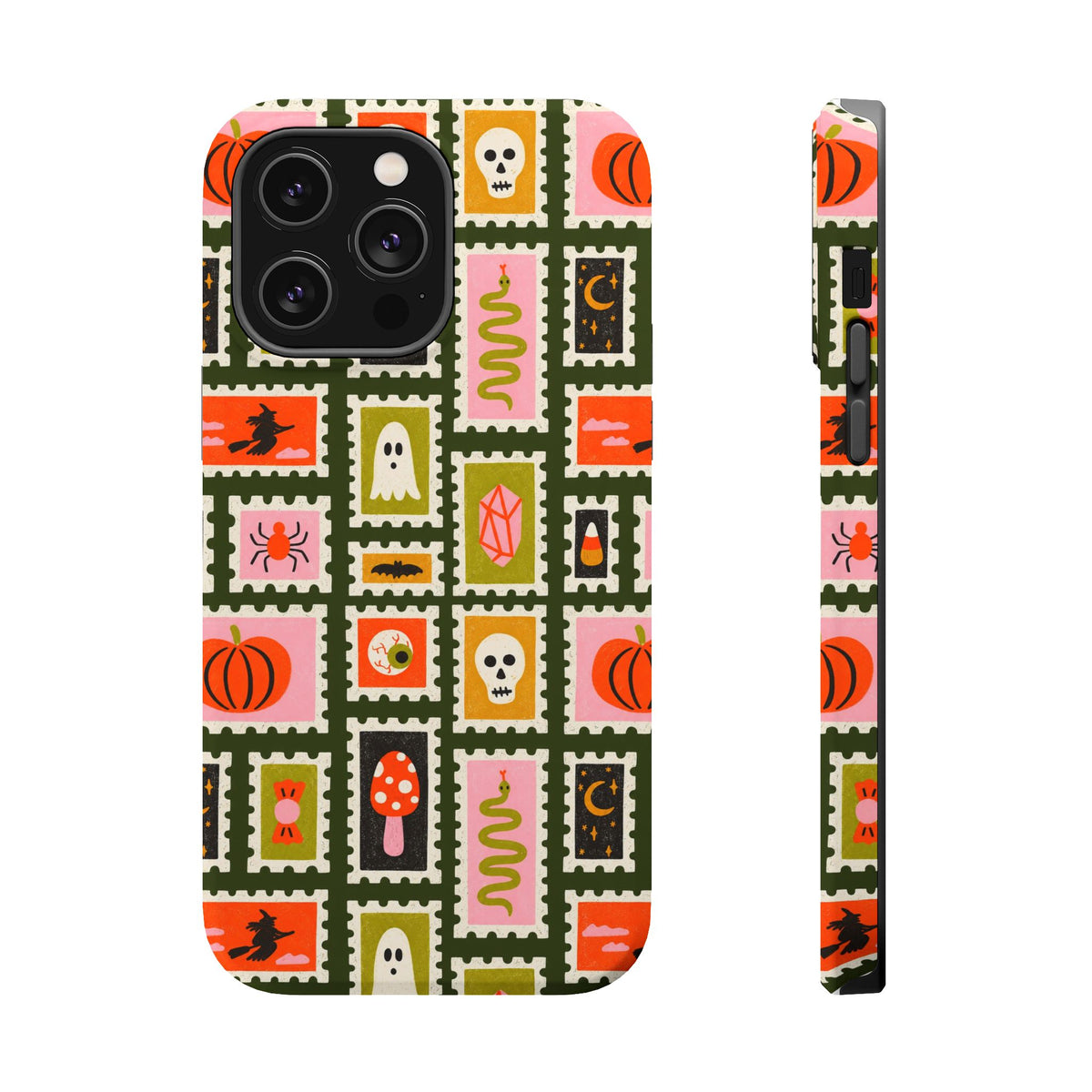Halloween Stamp Pattern Phone Case — Cute Spooky Icons Magnetic Impact-Resistant Case
