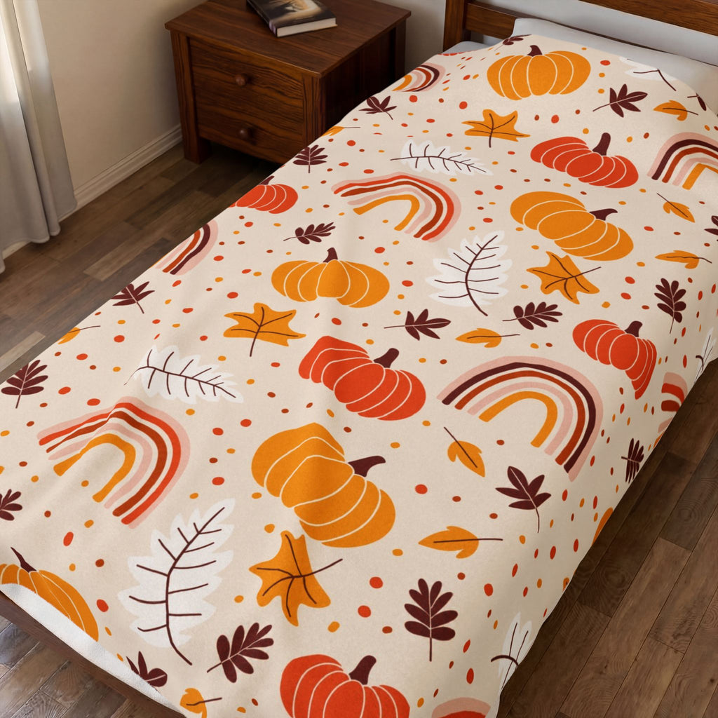 Autumn Pumpkin Rainbow Velveteen Plush Blanket — Cozy Fall Throw
