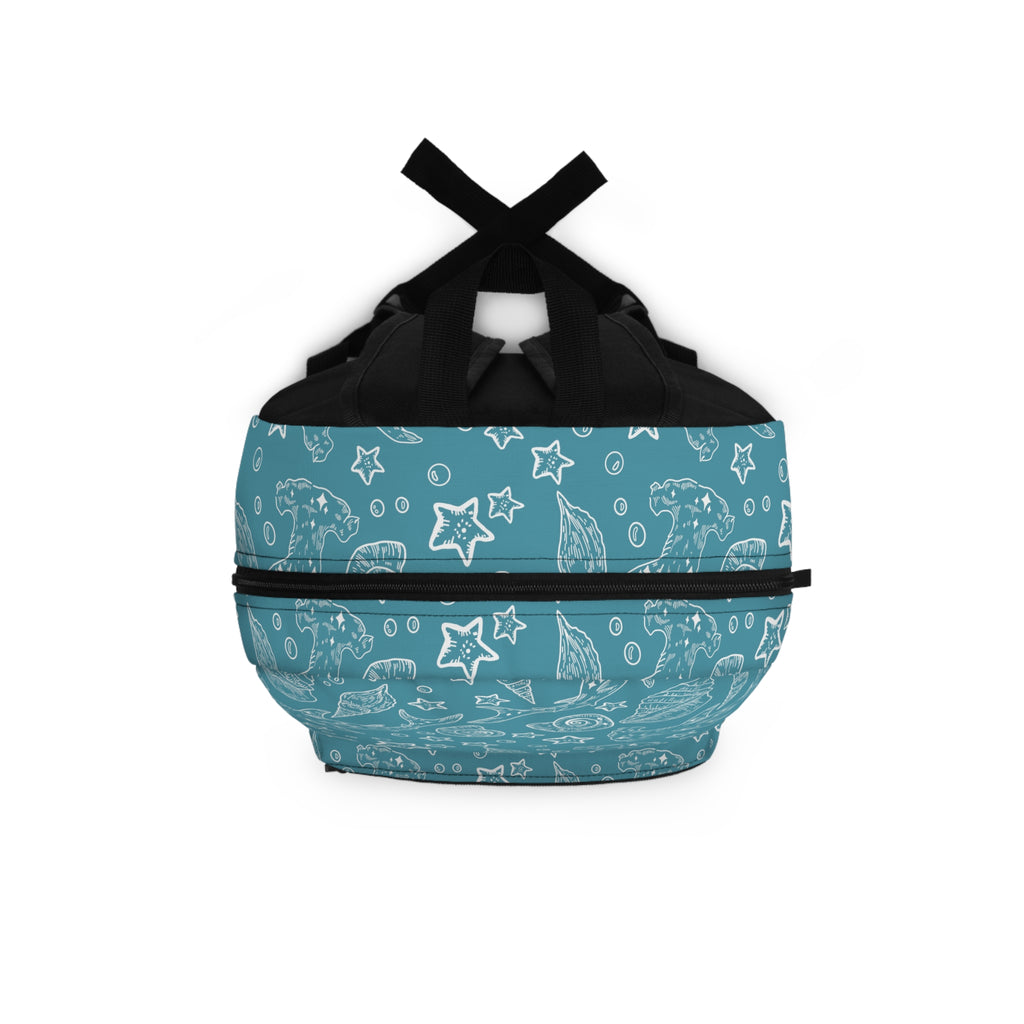 Sea Creatures Pattern Backpack — Whimsical Ocean Shells & Starfish School Bag