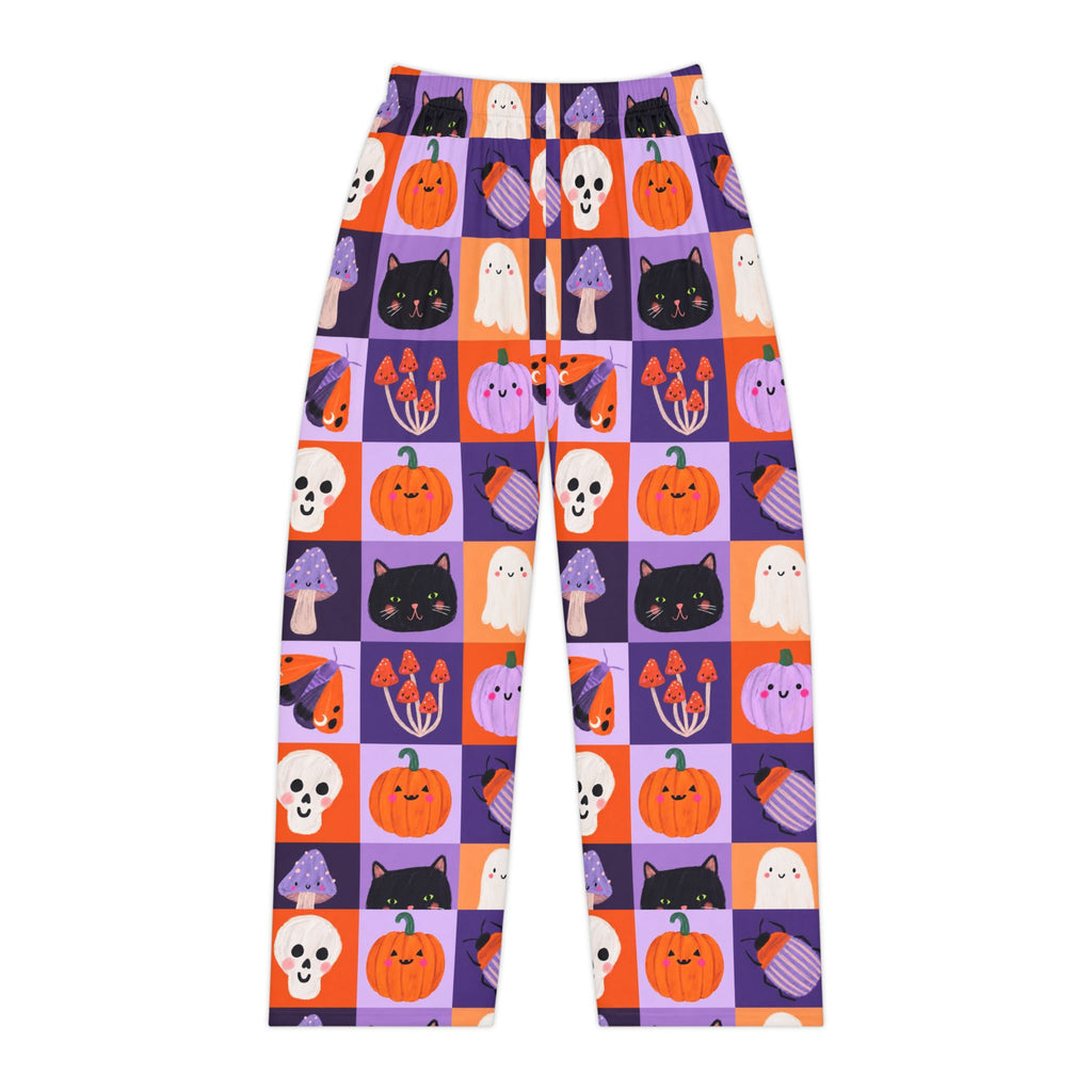 Halloween Patchwork Pajama Pants — Cute Pumpkins, Ghosts & Black Cat Print