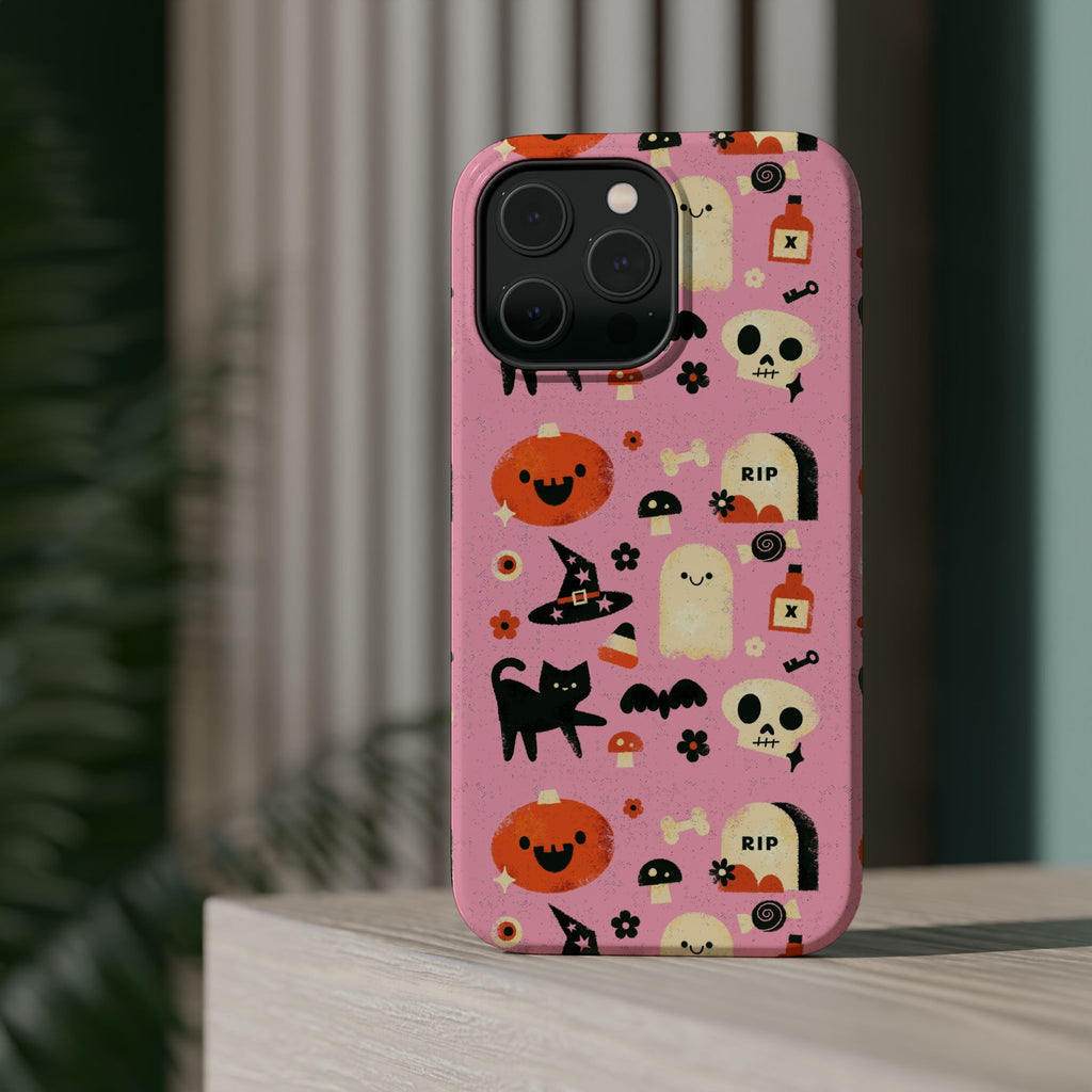 Cute Pink Halloween Magnetic Impact Phone Case — Ghosts, Pumpkins & Skulls