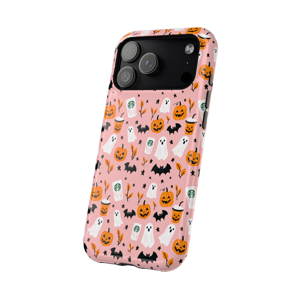 Halloween Ghosts & Pumpkins Magnetic Phone Case — Cute Pink Spooky Pattern