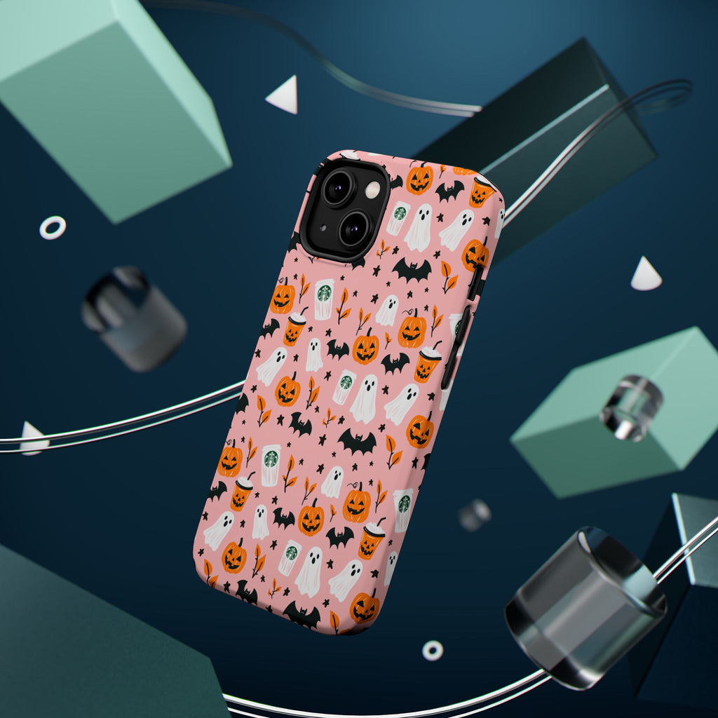 Halloween Ghosts & Pumpkins Magnetic Phone Case — Cute Pink Spooky Pattern