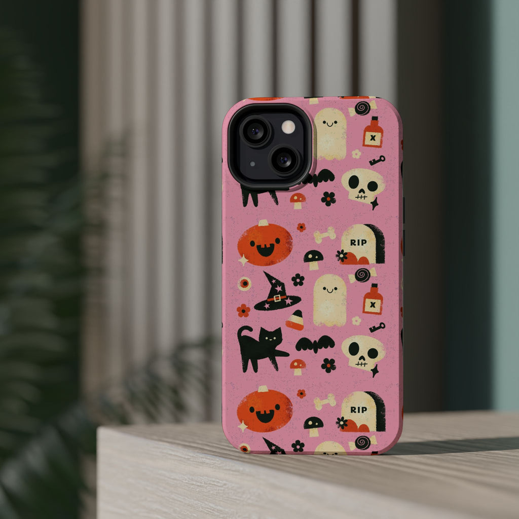 Cute Pink Halloween Magnetic Impact Phone Case — Ghosts, Pumpkins & Skulls