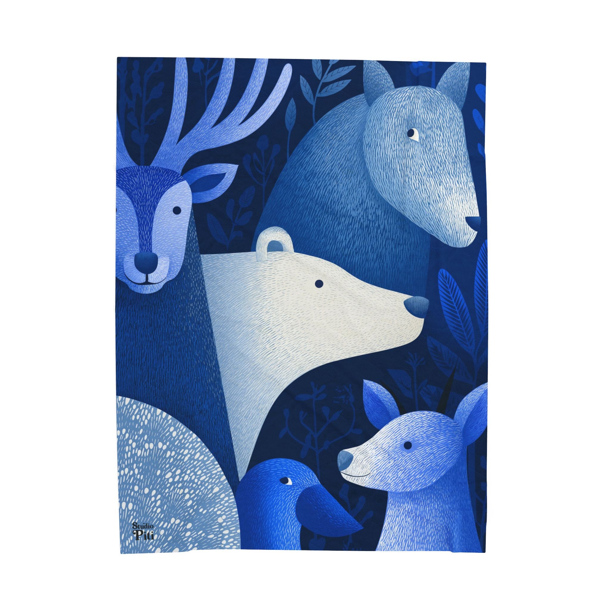 Cozy Blue Forest Animals Throw Velveteen Plush Blanket