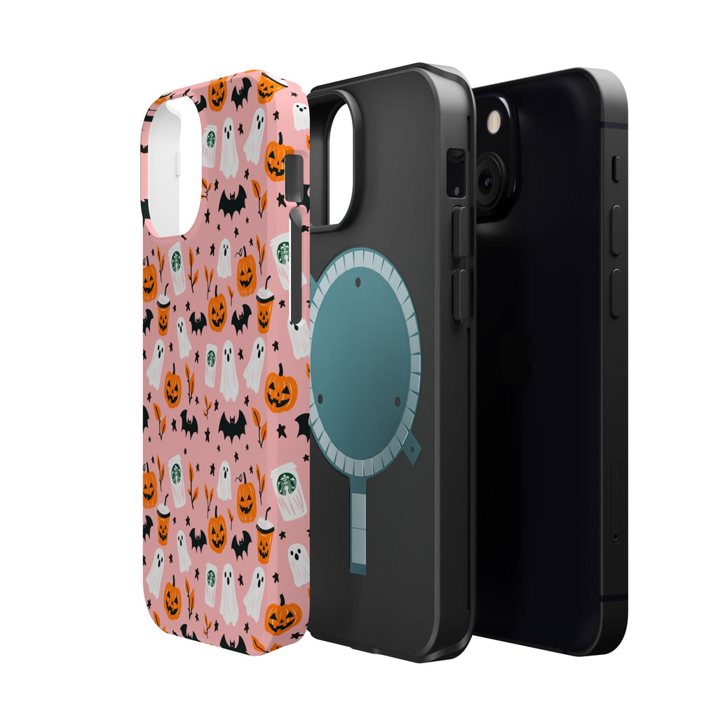 Halloween Ghosts & Pumpkins Magnetic Phone Case — Cute Pink Spooky Pattern