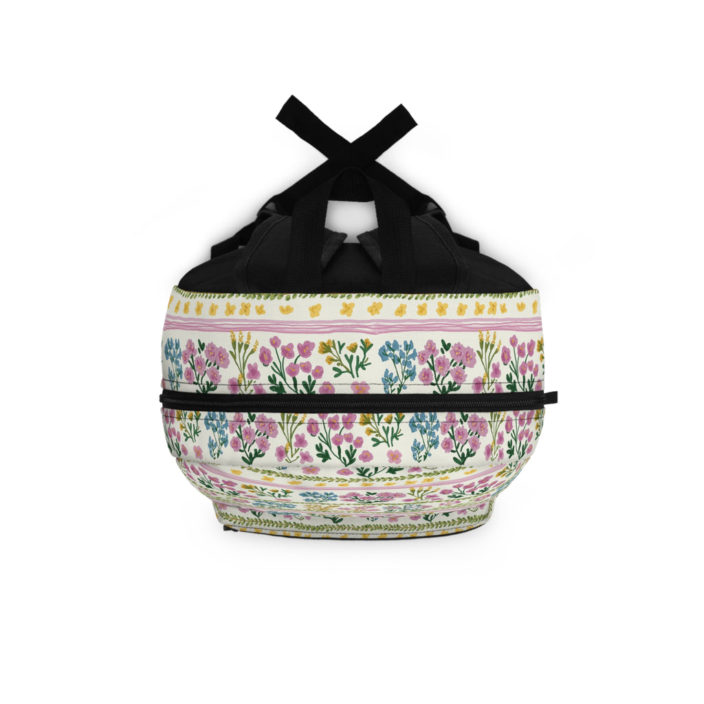 Floral Stripe Backpack — Vintage Botanical Print School & Travel Bag