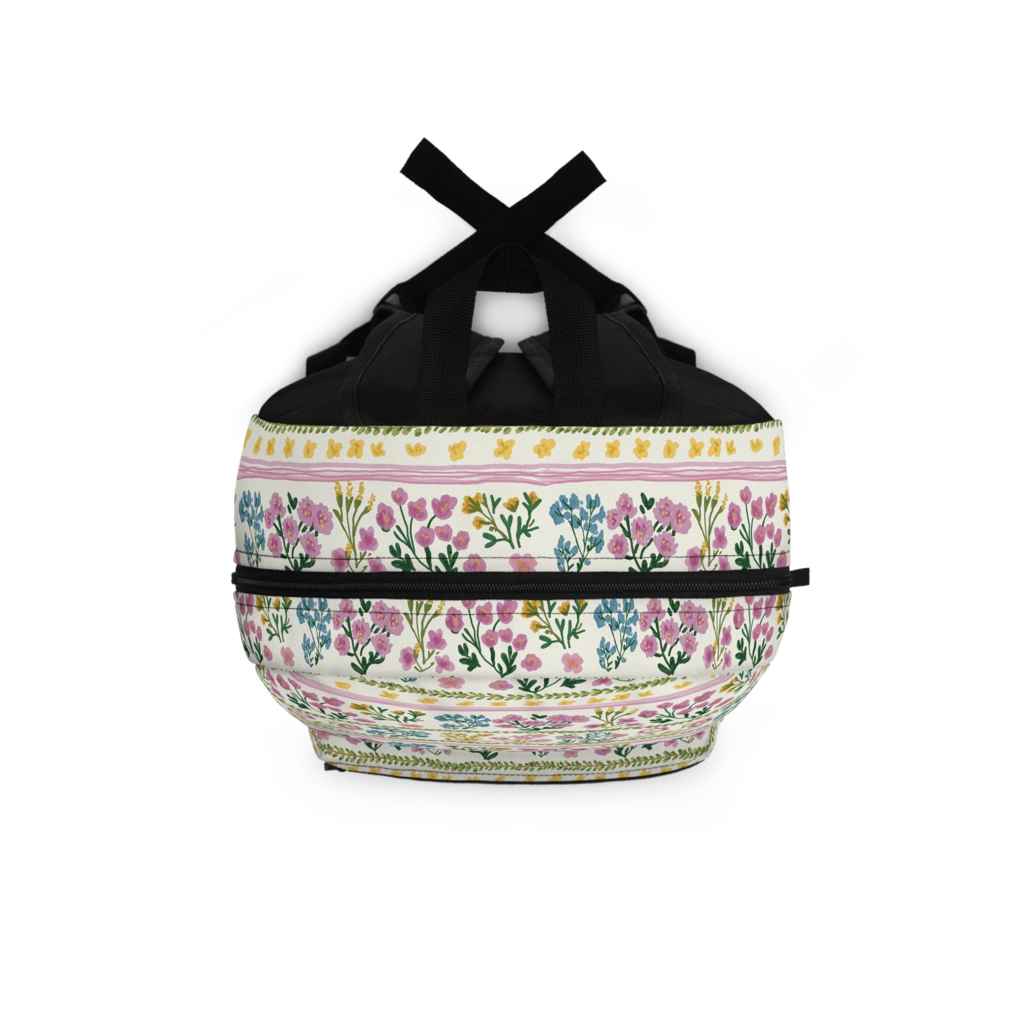 Floral Stripe Backpack — Vintage Botanical Print School & Travel Bag