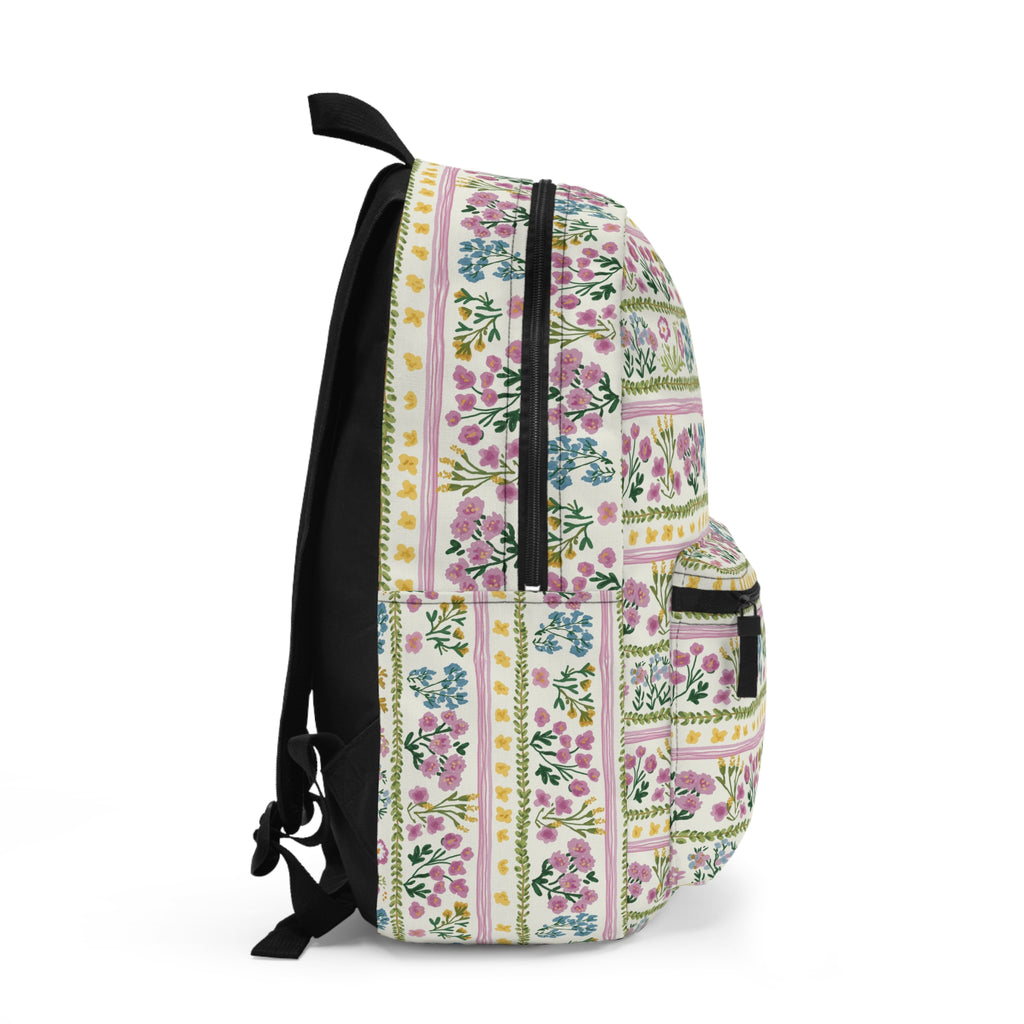 Floral Stripe Backpack — Vintage Botanical Print School & Travel Bag