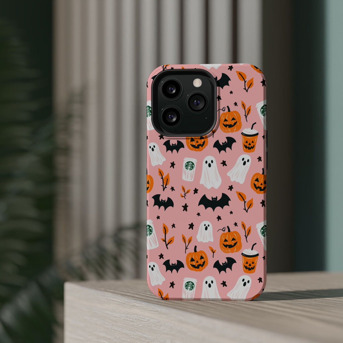 Halloween Cute Pattern Phone Case — Pink Ghosts, Pumpkins & Bats Magnetic Impact-Resistant