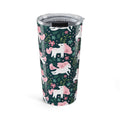 Unicorn Floral 20oz Tumbler — Cute Pink Unicorns on Dark Green