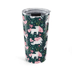 Unicorn Floral 20oz Tumbler — Cute Pink Unicorns on Dark Green