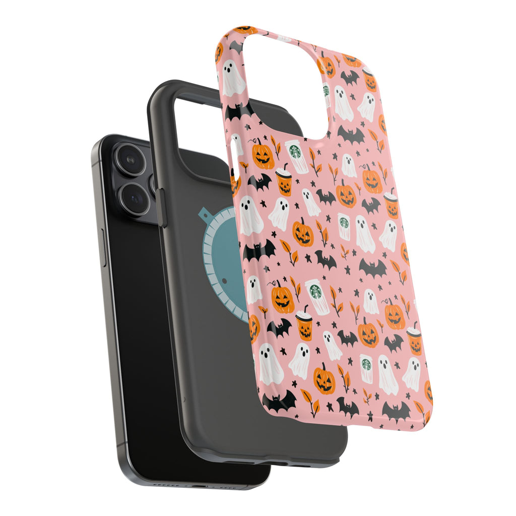 Halloween Ghosts & Pumpkins Magnetic Phone Case — Cute Pink Spooky Pattern