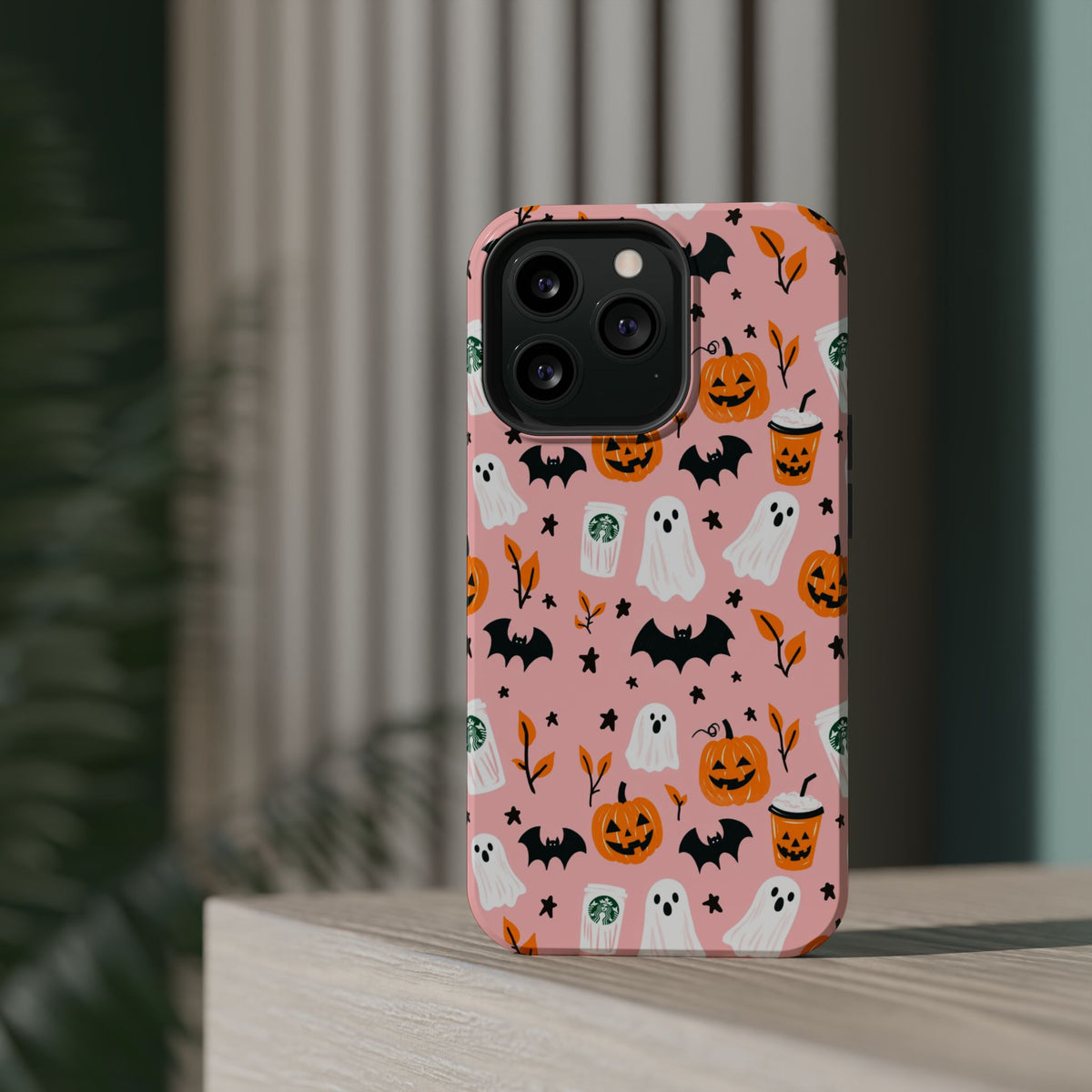 Halloween Cute Pattern Phone Case — Pink Ghosts, Pumpkins & Bats Magnetic Impact-Resistant