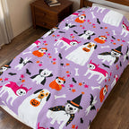 Halloween Dogs Velveteen Plush Blanket — Cute Costume Pups on Purple