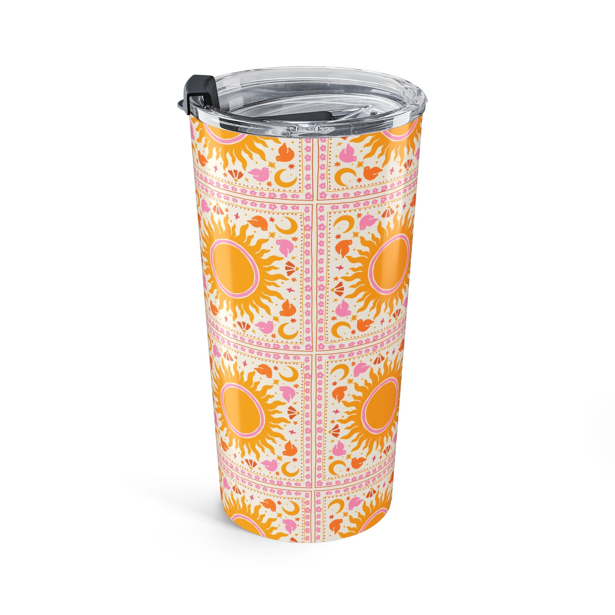20oz Sunburst Tumbler — Retro Orange Floral Travel Cup