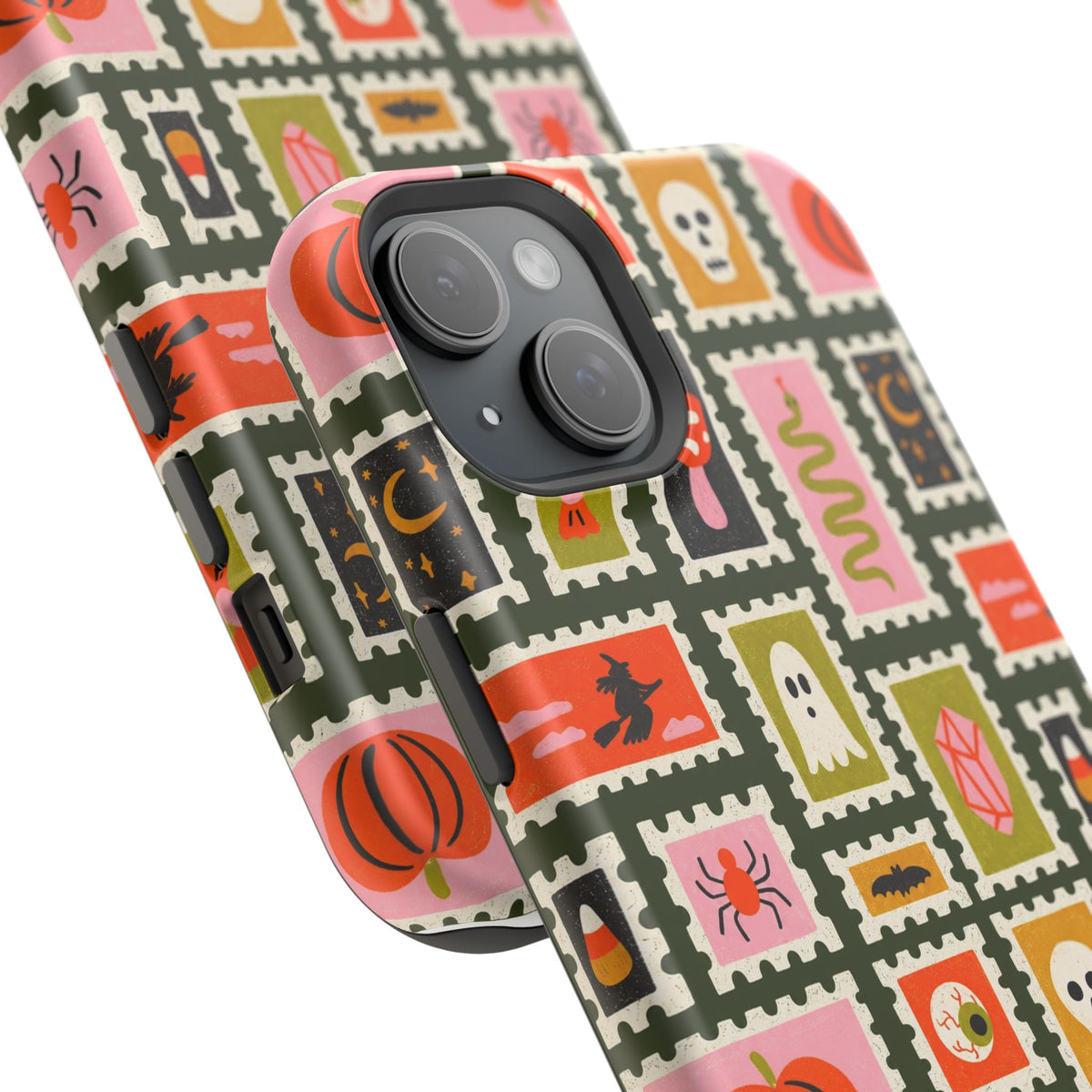 Halloween Stamp Pattern Phone Case — Cute Spooky Icons Magnetic Impact-Resistant Case