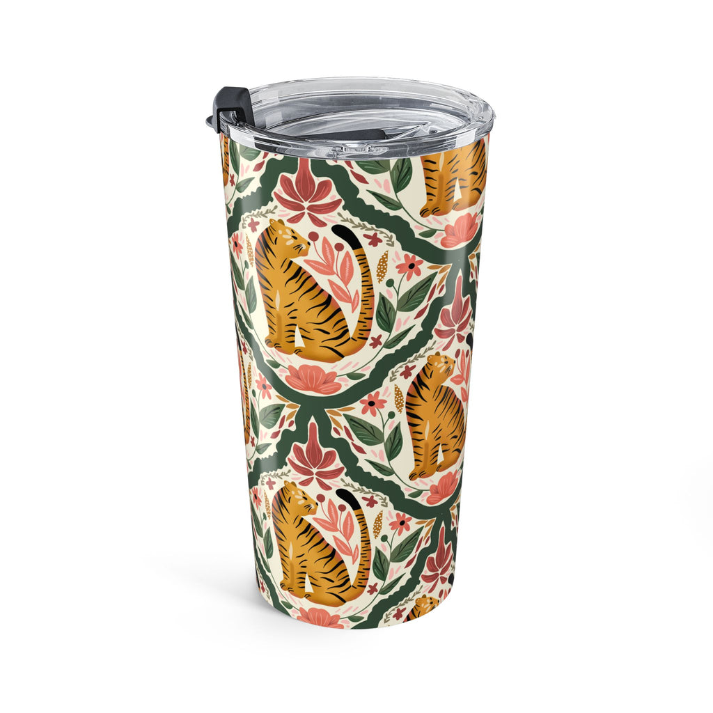 20oz Tiger Pattern Tumbler — Floral Vintage-Inspired Insulated Travel Cup