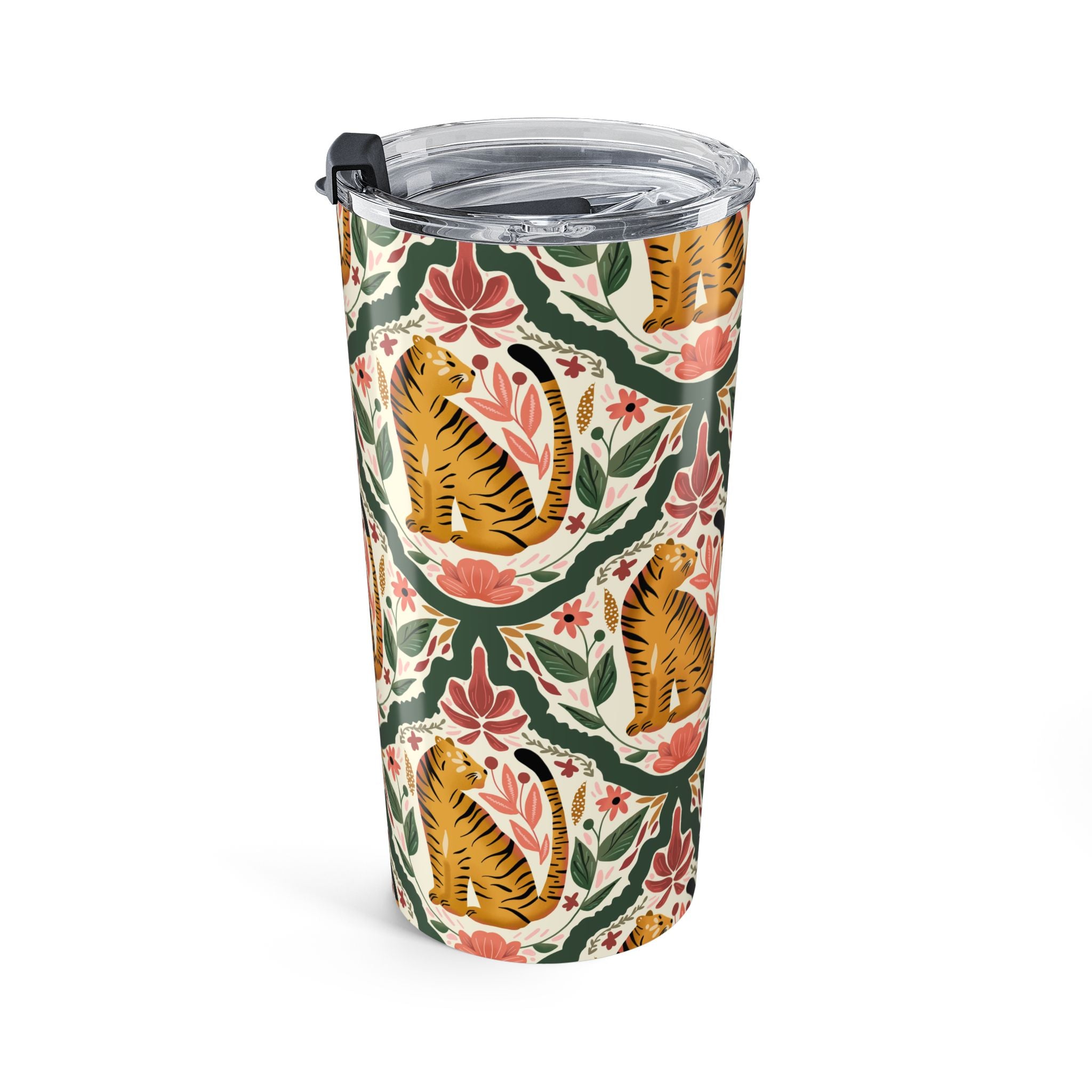 20oz Tiger Pattern Tumbler — Floral Vintage-Inspired Insulated Travel Cup