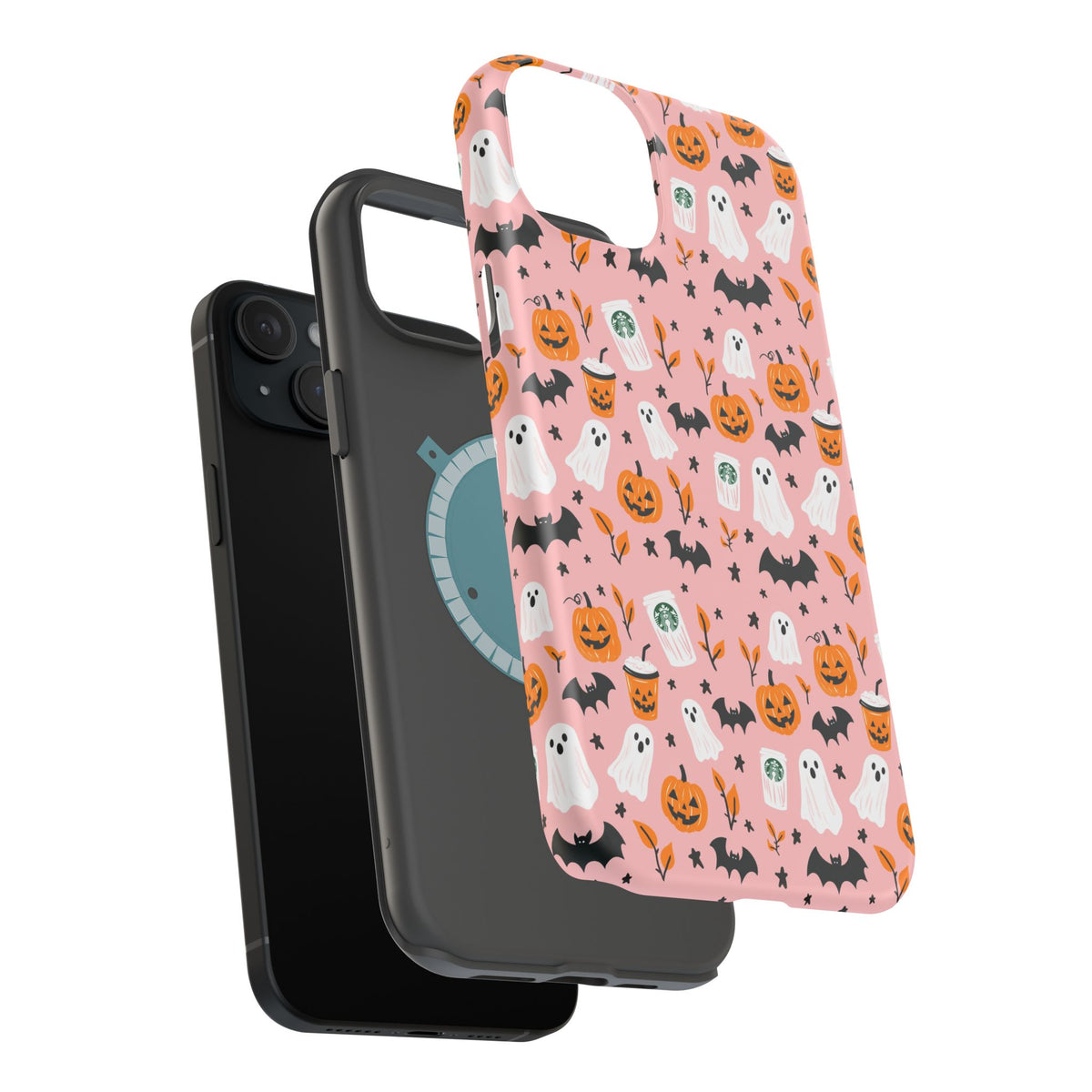 Halloween Ghosts & Pumpkins Magnetic Phone Case — Cute Pink Spooky Pattern