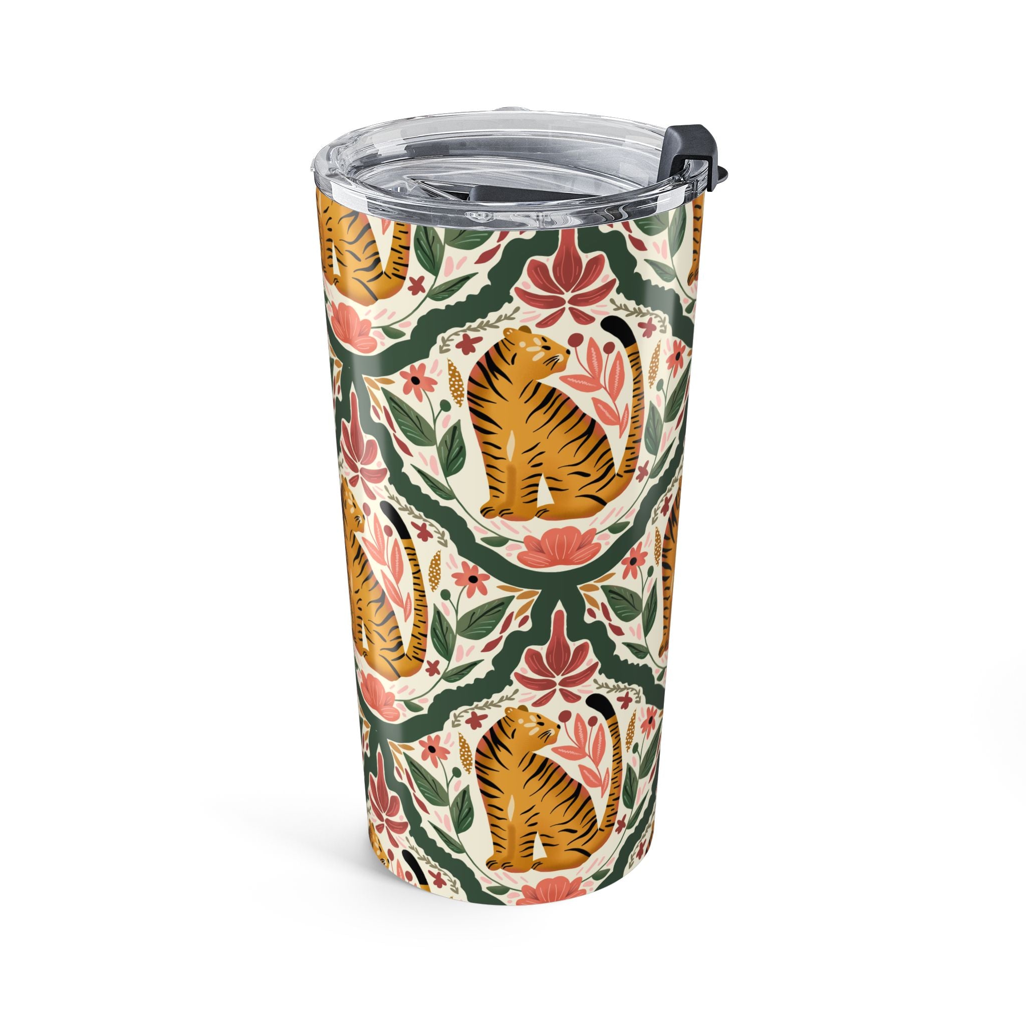 20oz Tiger Pattern Tumbler — Floral Vintage-Inspired Insulated Travel Cup