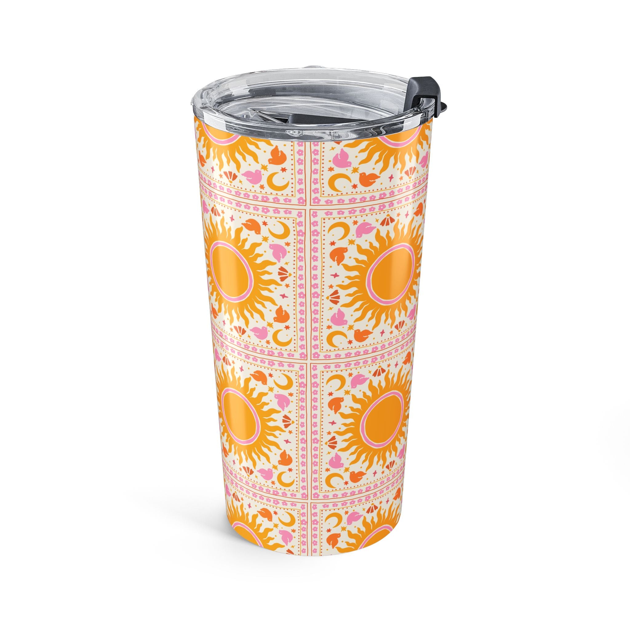 20oz Sunburst Tumbler — Retro Orange Floral Travel Cup