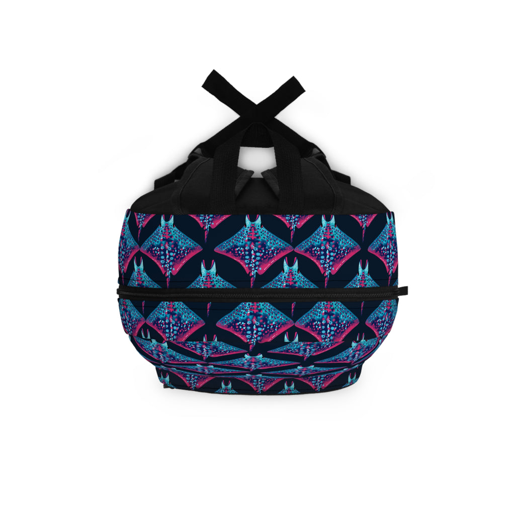 Geometric Neon Star Backpack — Blue & Purple Patterned School Bag